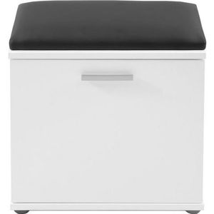 HOMEXPERTS Zitbank JUSTUS/kruk in wit met zwart kunstleer zitkussen/schoenenkast met deur/twee vakken/garderobe-commode/schoenenbank / 48x49x28,5cm (BxHxD)