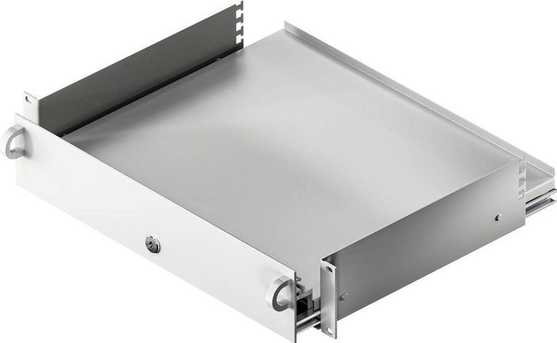 Rittal - Netwerkkastlade - Accessoire voor Serverkasten - Grijs - 2 U, Inklapbare Frontplaat, Uitschuifbare Muisplateau