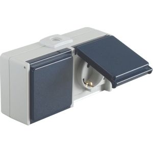 Opus Aqua - Wandcontactdoos - Lichtgrijs - 2-voudig Horizontaal - Voor Buiten - Spatwaterdicht