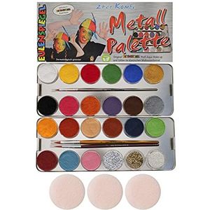 Eulenspiegel 224205 Professionele Aqua make-up, 21 kleuren, 3 glitters, 3 professionele kwasten, metalen palet
