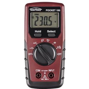 Testboy Pocket 100 universele multimeter met groot LC-display (klein & compact, spanningsmeting tot 600 V AC/DC, auto range, gegevens bewaren, CAT III 600 V), rood/zwart