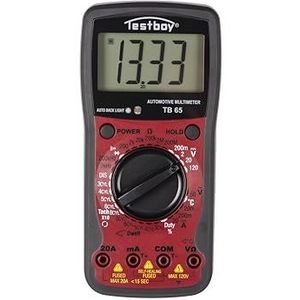 Testboy 65 automotive-multimeter met temperatuurmeting, auto- en motorvoertuigmeetapparaat (toerentalmeting, sluithoekmeting, LCD met achtergrondverlichting, data-hold-functie), rood/zwart