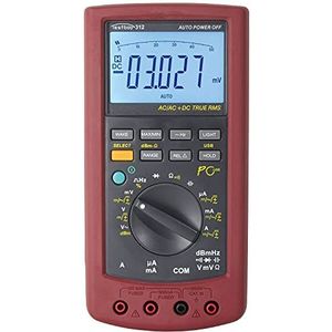 Testboy 312 Digitale multimeter met USB-interface (groot lcd-display met bargraafweergave, True RMS, Auto/Manual Range, software op CD, spanningsmeting tot 1000 V AC/DC), rood/zwart