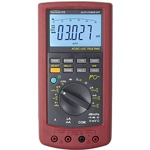Testboy 312 digitale multimeter met USB-aansluiting (groot LCD-scherm met bargraph-display, true RMS, auto/manual range, software op cd, spanningsmeting tot 1000 V AC/DC), rood/zwart