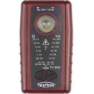 Testboy TV 800 laagohmige tester met 200 mA volgens EN 61557-4 (continuïteitstest inclusief spanningstest tot 300 V AC/DC, geïntegreerde high-performance LED, contactloze spanningstester), rood