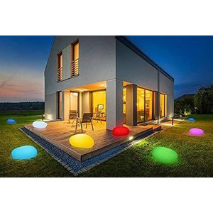 Solarlampen voor buiten, waterdichte kogellamp in steendesign en matglaslook, 8 + 1 kleuren, automatische inschakeling, draadloze buitenlamp met RGB-functie, IP67 (50 cm)
