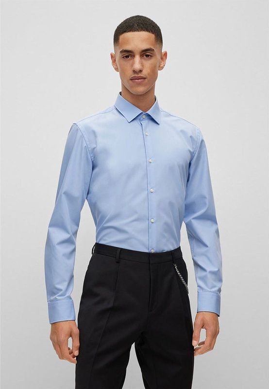 HUGO - Jenno - Overhemd - Lichtblauw - Katoen, Slim Fit, Lange Mouw