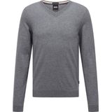 BOSS - Gebreide Trui - Blauw - 100% Scheerwol - V-hals