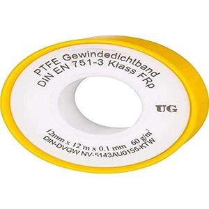PTFE-draadafdichtingstape rol (teflonband) FRp voor fijne schroefdraad DN10 volgens DIN EN 751-3, 12 mm x 0,1 mm x 12 m (60 g/m²) (20 stuks)
