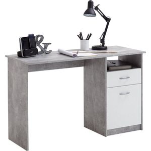 FMD Bureau met 1 Lade 123x50x76,5 cm - Betonkleurig en Wit