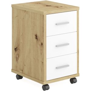 Schubladenschrank mit Rollen Eichenoptik Weiß FMD