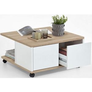 FMD Verplaatsbare Salontafel 70x70x36 cm - Eikenkleurig en Glanzend Wit