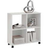 FMD Möbel, kantoorplank, boekenplank op wieltjes, ideaal voor A4-mappen, wit, 72 x 77 x 33 cm (B x H x D)