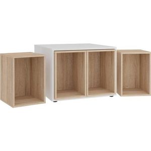 FMD Möbel Joker 1 salontafel, houtmateriaal, wit/eiken Nb, rechthoekig