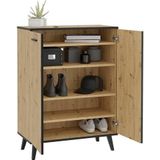 CaliCosy Klein dressoir met 2 deuren – decor eiken en donkergrijs – plaat van melamine – discrete en eenvoudige stijl – voor woonkamer, entree, eetkamer – L 68,5 cm x B 33 cm x 93,5 cm x L