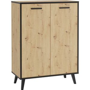 CaliCosy Klein dressoir met 2 deuren – decor eiken en donkergrijs – plaat van melamine – discrete en eenvoudige stijl – voor woonkamer, entree, eetkamer – L 68,5 cm x B 33 cm x 93,5 cm x L