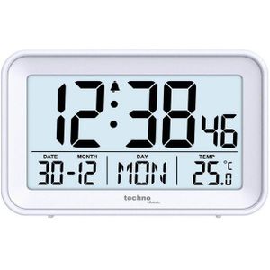 technoline WT497 Moderne digitale wekker met binnentemperatuur, datum, weekdag, alarm en snooze, wit