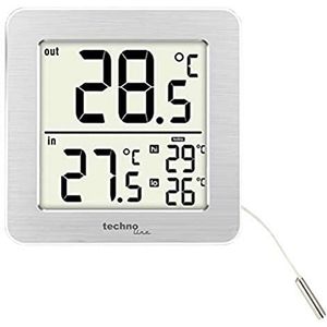 Technoline WS749 digitale thermometer met twee temperatuurmetingen: via kabelsonde (kabellengte 1,5 m) en via de thermometer zelf, wit, zilver