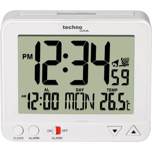 Techno Line WT 195 WHITE Wekker Zendergestuurd Wit Alarmtijden 1 Groot display