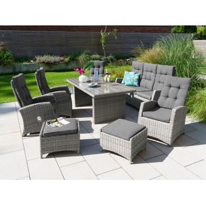 KONIFERA Garten-Essgruppe Monaco, (Set, 24-tlg., 4x Sessel, 1x 3er Sofa, 2x Hocker, 1x Tisch 200x100x75cm), Polyrattan, Aluminium, mit verstellbaren Rückenlehnen, inkl. Auflagen