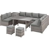 KONIFERA Gartenlounge-Set "Kalamos", (Set, 23 tlg., 3er-Sofa, 2x 2er Sofa, Ecksofa, 2x Hocker, 2x Tisch, inkl. Auflagen), Polyrattan, Aluminium, 10 Personen, individuell aufstellbar