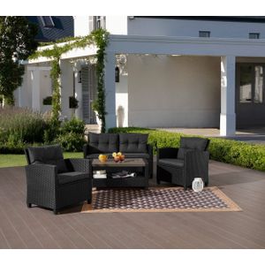 KONIFERA Gartenlounge-Set St. Tropez, (Set, 11-tlg., 1x2er Sofa, 2x Sessel,1x Tisch 90x55x42,5cm, inkl. Auflagen), Polyrattan, Stahl, Ablage unter dem Tisch, Balkonset, Loungeset