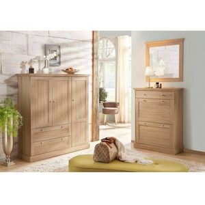 Home affaire Drehtürenschrank Binz, Wäscheschrank, Mehrzweckschrank, skandinavischer Landhausstil (B/H/T ca. 122/130/35 cm) viele Stauraummöglichkeiten, Metallgriffe, Türen mit Rahmen/ Kassetten