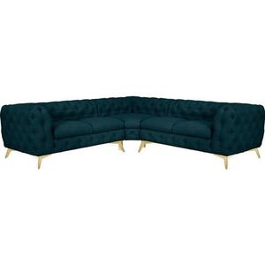 Leonique Chesterfield-Sofa »Ecksofa GLYNIS L-Form mit Wellenunterfederung, Maße B/T/H 264/264/75cm«, aufwändige Knopfheftung, moderne Chesterfield Optik, Fußfarbe wählbar