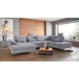 Places of Style Wohnlandschaft Costello U-Form, mit Sitztiefenverstellung, Armteilverstellung und, 3 Nierenkissen, optional Bettfunktion und Bettkasten
