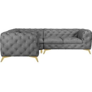 Leonique Chesterfield-Sofa "Ecksofa GLYNIS L-Form mit Wellenunterfederung, Maße B/T/H 264/204/75cm", aufwändige Knopfheftung, moderne Chesterfield Optik, Fußfarbe wählbar