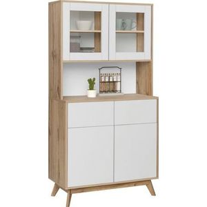 Home affaire Buffetkast Skandi 2 glasdeuren, 2 houten deuren en 2 laden, breedte 84 cm, hoogte 165 cm