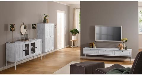 Home affaire Lowboard "Freya", Kommode mit 3 Klappen, Metallgriffen, aus Massivholz, Breite 175 cm