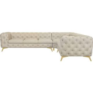 Leonique Chesterfield-Sofa "Ecksofa GLYNIS L-Form mit Wellenunterfederung, Maße B/T/H 323/264/75cm", aufwändige Knopfheftung, moderne Chesterfield Optik, Fußfarbe wählbar