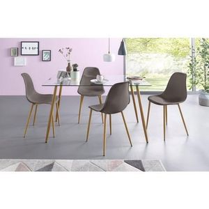 INOSIGN Eethoek MILLER Hoekige glazen tafel met 4 stoelen (kunststof kuipzitting) (set, 5-delig)