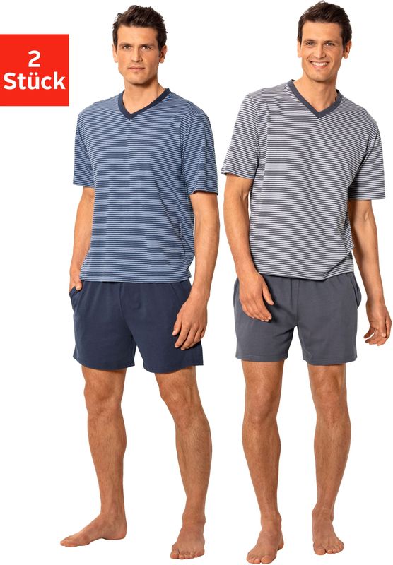 le jogger® Pyjama, (Packung, 4 tlg., 2 Stück), Schlafanzug mit garngefärbtem Streifen