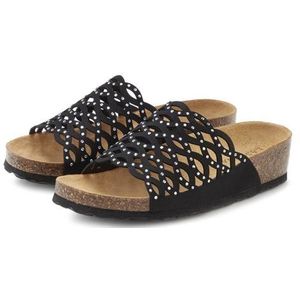 LASCANA Pantolette »Mule, Sandale, offener Schuh«, mit Komfortkorkfußbett aus Leder und Glitzersteinchen