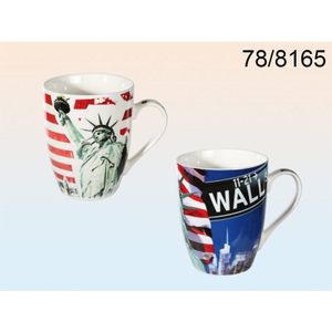 Mok New York porselein 10x8 cm (1 stuk) assorti