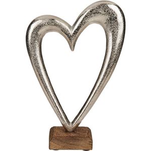 OOTB Metalen hart op slaapbank houten basis, zilver, 22cm