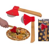 Pizza Snijder Bijl - Pizza Roller bijl -Pizza cutter Axe - Pizza mes - Bamboe handgreep - Edelstaal mes - 18cm x 10cm