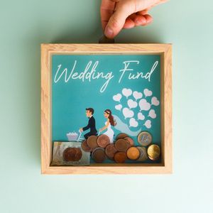 Houten spaarpot/verzamelen voor bruiloft ""Wedding Fund"" / Afmetingen: 20 x 20 cm