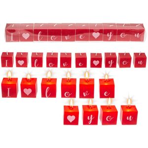 Mini KAARSJES met tekst - Vierkante kaarsen met letters, ik hou van jou. - (B/H/D) 3x3x3cm - Moederdag