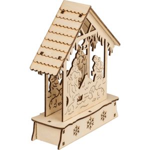 3D houtsnijwerk kerststal met LED verlichting