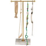 Sieradenrek - Goudkleurig - Met Marmeren Basis - T-Bar Ontwerp