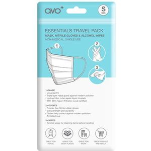 AVO+ - Essentials Reisverpakking - Mondkapjes - Klein - Inclusief Wegwerphandschoenen en Doekjes