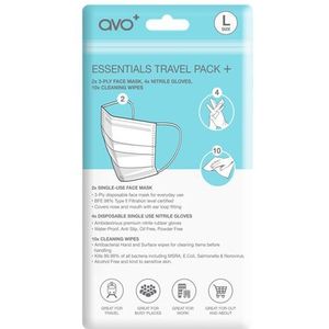AVO+ - Essentials Plus Reisverpakking - Gelaatsmaskers - Handschoenen - Doekjes