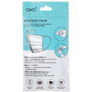AVO+ - Protect Pack - Gezichtsmasker Set - Inhoud 3 x Type II Maskers - 5 Antibacteriële Handdoekjes - Handdesinfectie Gel