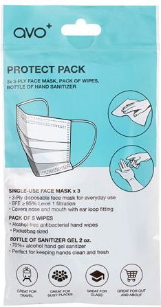AVO+ - Protect Pack - Gezichtsmasker Set - Inhoud 3 x Type II Maskers - 5 Antibacteriële Handdoekjes - Handdesinfectie Gel