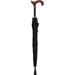Gastrock Paraplu wandelstok - 78 cm lang - Derby handvat van beukenhout - Aluminium frame - Donkergrijs met lijnen polyester doek - Doorsnee doek 84 cm - Wandelstokken - Paraplu wandelstok voor heren en dames