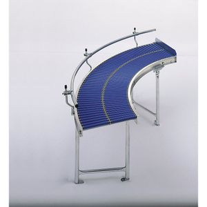 Gura Kleine rollenbaan, aluminiumframe met kunststofrollen, baanbreedte 500 mm, bocht 90°, binnenradius 800 mm, gedeelde rollen
