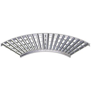 Gura Lichte rollenbaan, stalen frame met stalen draagrollen verzinkt, baanbreedte 600 mm, bocht 90°, inwendige radius 800 mm, asafstand 100 mm